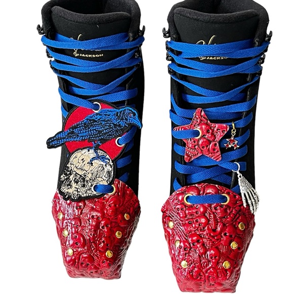 Red neon Skeleton Roller Skates toe guards  leather toe caps - Picture 3 of 15